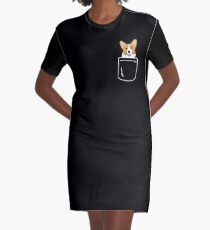 Corgi im Taschen-lustigen netten Welpen-großen glücklichen Lächeln T-Shirt Kleid