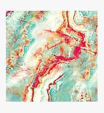 Teal Pink and White Elegant Bright Chic Marble Pattern Photographic Print