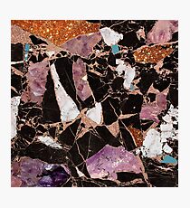 Black violet and rose gold marble stone pattern mosaic Photographic Print