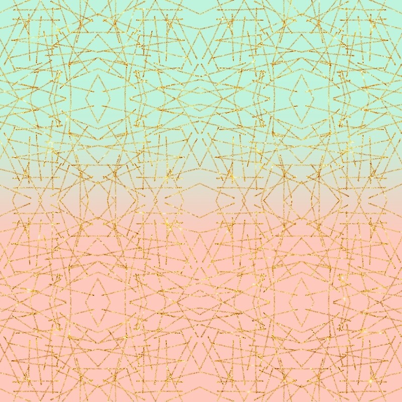 Pink Mint Green Ombre Gold Glitter Geometric Art Print