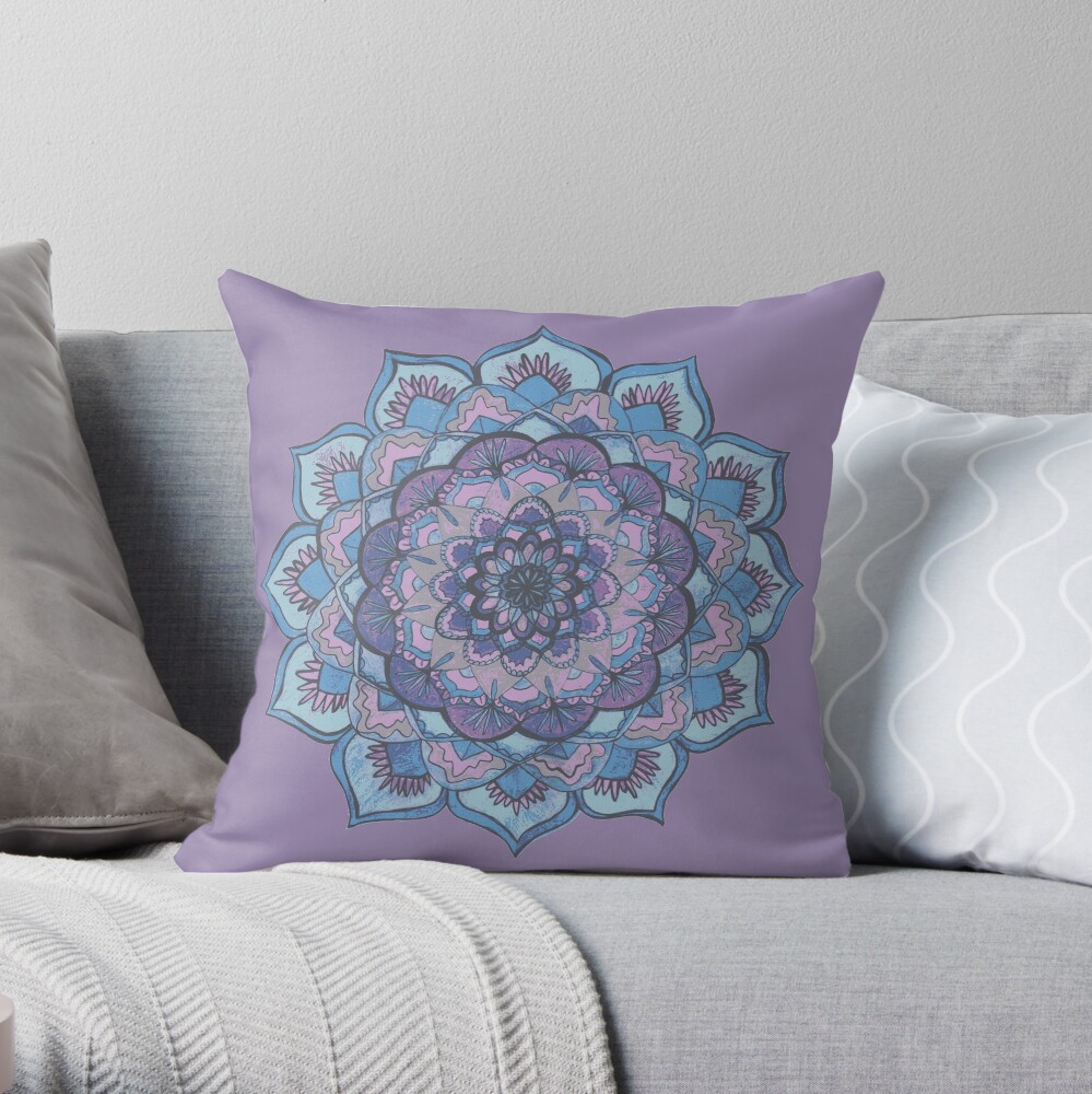 Purple and Blue Mandala Throw Pillow