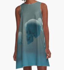 Dancing Blue Skulls A-Line Dress