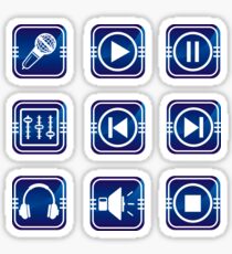 Blue audio icons Sticker set. Sticker
