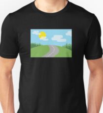 Landscape Nature Road Sun Clouds Meadow Grass Unisex T-Shirt