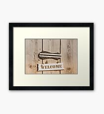 Wooden welcome sign in rustic style Framed Print