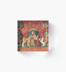 LADY AND UNICORN DESIRE ,Lion,Fantasy Flowers,Animals Red Green Floral Acrylic Block