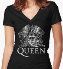 Queen Band Royal Crest Logo Women's Fitted V-Neck T-Shirt