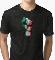 Flag of Mexico on a Raised Clenched Fist Tri-blend T-Shirt