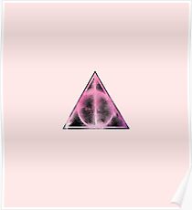 HP Hallows - sand explosion voids with pink watercolors background - wand, cloak , stone Poster