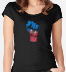 Flag of Haiti on a Raised Clenched Fist Women's Fitted Scoop T-Shirt