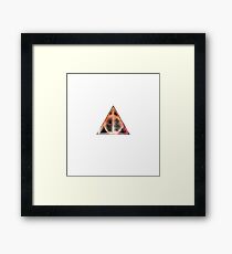 HP Hallows - sand explosion voids with orange watercolors background - wand, cloak , stone Framed Print