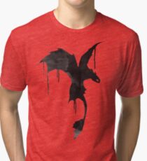 Toothless Silhouette - Ink Drips Tri-blend T-Shirt