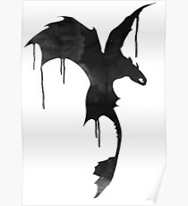 Toothless Silhouette - Ink Drips Poster