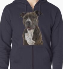Pit Bull Terrier Oil Painting Style Zipped Hoodie