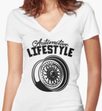 Automotive Lifestyle BBS Wheel Women's Fitted V-Neck T-Shirt