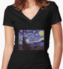 Vincent Van Gogh Sternennacht Shirt mit V-Ausschnitt