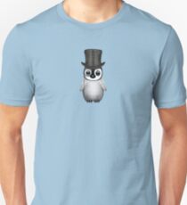 Cute Baby Penguin with Monocle and Top Hat on Blue Unisex T-Shirt