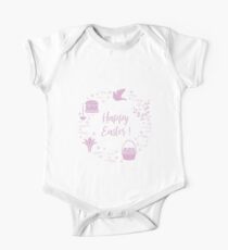 Easter cake, willow, lily,candle,dove,basket,eggs. One Piece - Short Sleeve