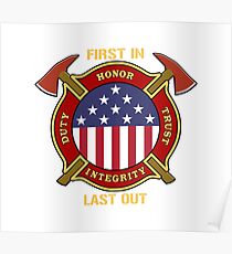 Firefighter American Flag Emblem Poster