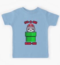Cat Cute Funny Kawaii Mario Parody Kids Tee