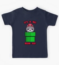 Cat Cute Funny Kawaii Mario Parody Kids Tee