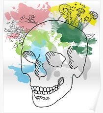 Watercolor skull with flowers Poster