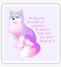 "No Beating Yourself Up Anymore" Pastel Rainbow Doggo Sticker