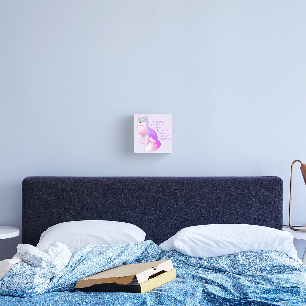 "No Beating Yourself Up Anymore" Pastel Rainbow Doggo Canvas Print