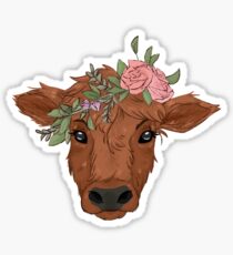 Red Cow with Flower Crown Sticker