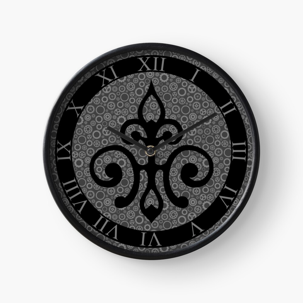 Clockwork Flur de Lis - Black and Grey Clock