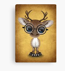 Cute Curious Nerdy Reindeer Wearing Glasses on Yellow Canvas Print