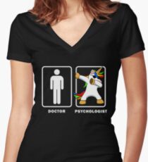 Psychologist VS Doctor Dabbing Uncorn Legendary Healthcare Medical Graduation Degree GP MD Doc Medic Paramedic Women's Fitted V-Neck T-Shirt