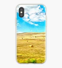 Abruzzo landscape from train window country with hay bales and wind turbines iPhone Case