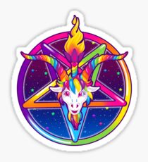 1997 Neon Rainbow Baphomet Pentagram Sticker