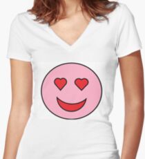 Sweet Happy Emoji Women's Fitted V-Neck T-Shirt
