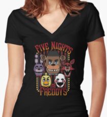 Five Nights At Freddy's Pizzeria Multi-Character Women's Fitted V-Neck T-Shirt
