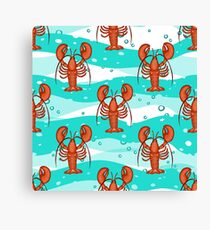 Lobsters with ornaments on the background of turquoise waves. Canvas Print