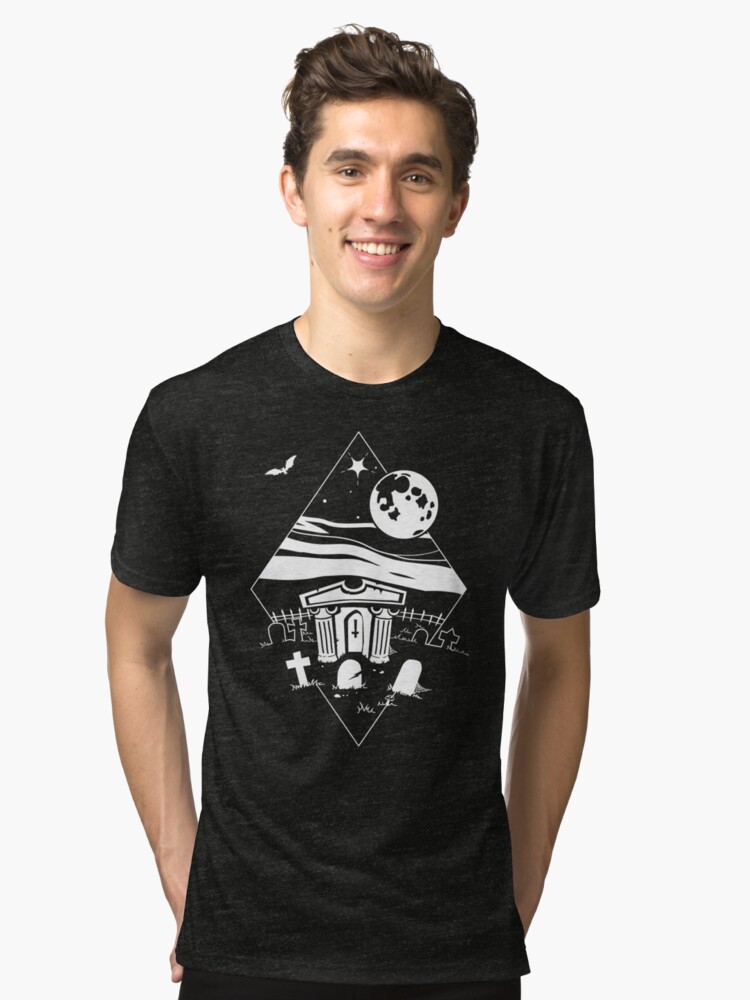 Alternate view of Spooky Mausoleum under the Full Moon Tri-blend T-Shirt