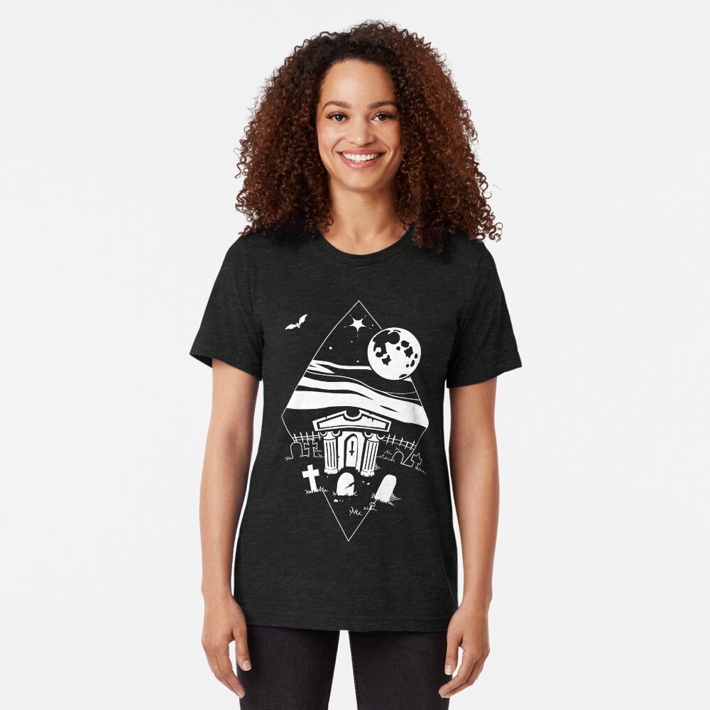 Spooky Mausoleum under the Full Moon Tri-blend T-Shirt