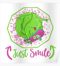 Just Smile - Happy Veggie Skater Cabbage Poster