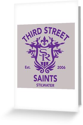 saints row 3 tribute emblem purple greeting cards by bpphotodesign