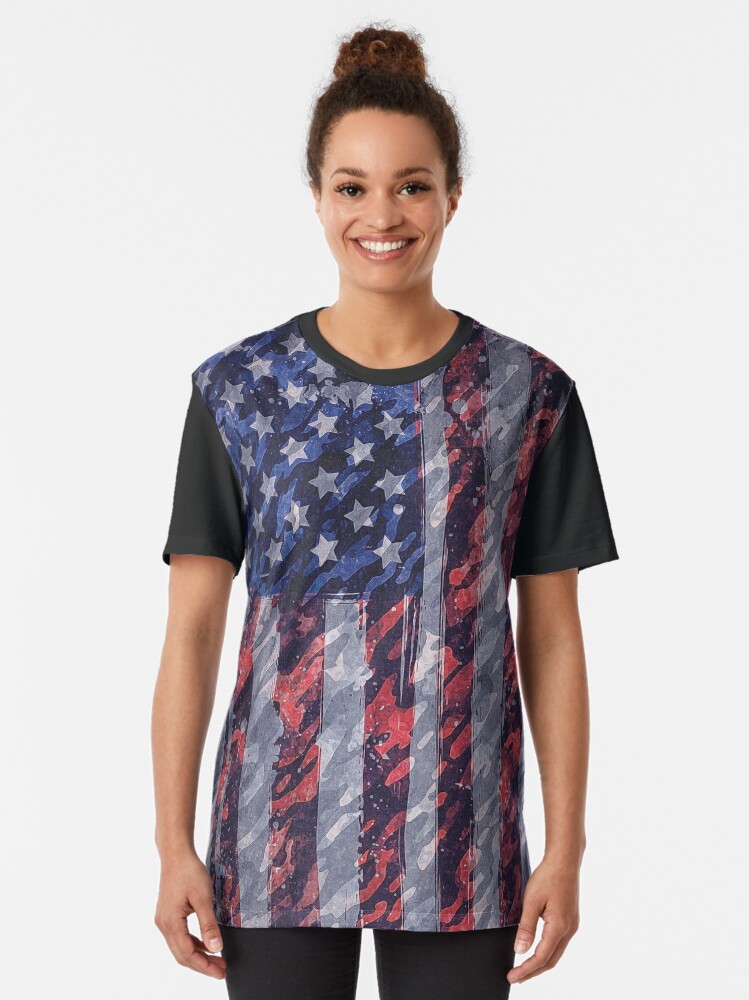 Alternate view of Rustic American Flag Graphic T-Shirt