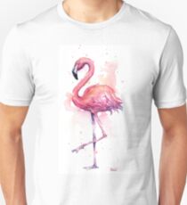 Pink Flamingo Watercolor Tropical Bird Slim Fit T-Shirt