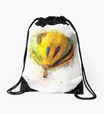Digitally enhanced image of a floating hot air balloon Drawstring Bag