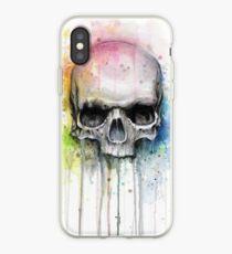 Watercolor Skull Rainbow Colorful Painting iPhone Case