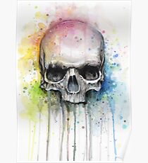 Aquarell-Schädel-Regenbogen-bunte Malerei Poster