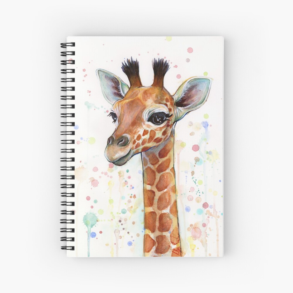 Baby Giraffe Watercolor Painting, Nursery Art Spiral Notebook