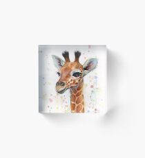 Baby Giraffe Watercolor Painting, Nursery Art Acrylic Block