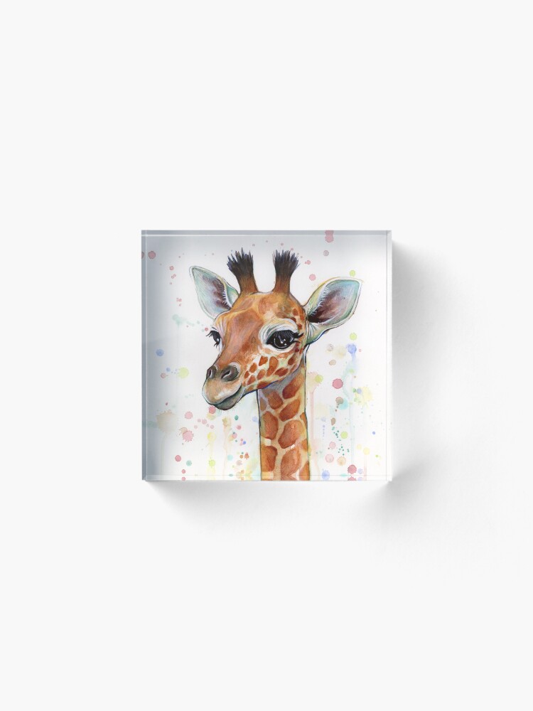 Alternate view of Baby Giraffe Watercolor Painting, Nursery Art Acrylic Block