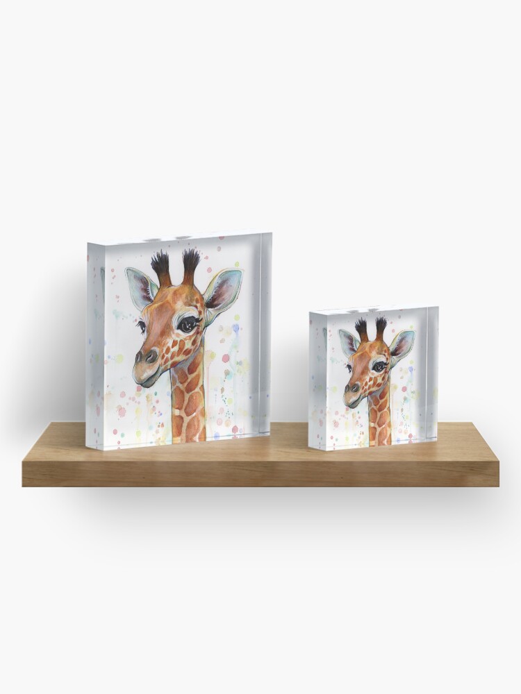 Alternate view of Baby Giraffe Watercolor Painting, Nursery Art Acrylic Block